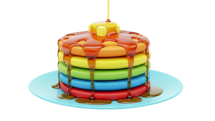 Rainbow Pancakes with Butter and Syrup