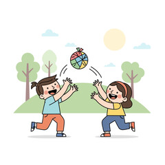 Fototapeta premium Children playing catch with a colorful ball in a park