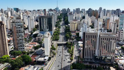 Fototapeta premium 23Rd Avenue In Sao Paulo Brazil. Highrise Buildings. Downtown District. Freeway Road. 23Rd Avenue In Sao Paulo Brazil. Beautiful Cityscape. Sao Paulo Brazil.
