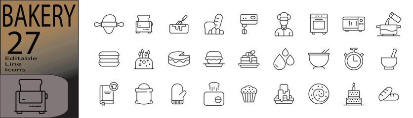 Bakery line editable icon set. Editable stroke. Vector illustration.