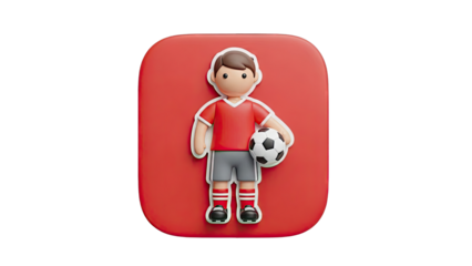 3D Cartoon Soccer Player with Ball Icon