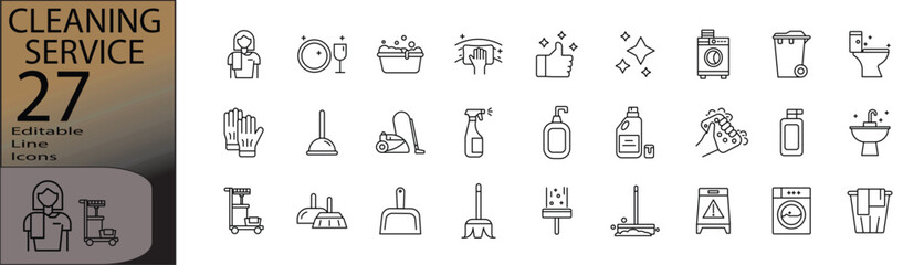 Cleaning Service line editable icon set. Editable stroke. Vector illustration.