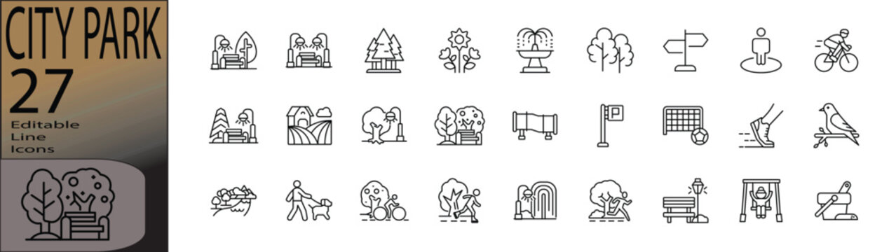 City Park line editable icon set. Editable stroke. Vector illustration.