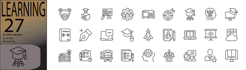 Learning line editable icon set. Editable stroke. Vector illustration.