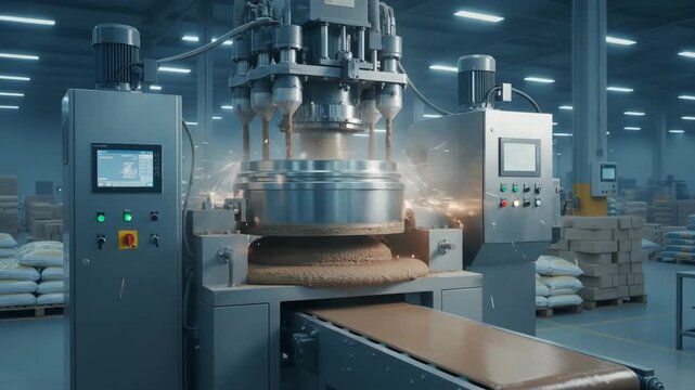 Medium shot of an automatic machine blending refractory mortar highlighting precision and uniform mixing for heatresistant construction applications.