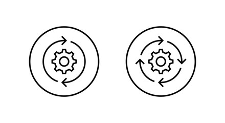 Gear reload icon in circle outline. System update, process cycle, and settings circular arrow symbol