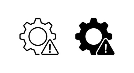 System error icon. Gear with exclamation mark symbol. Technical warning sign