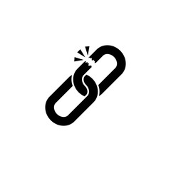 Broken chain link icon. Disconnected connection symbol. Website error interface element