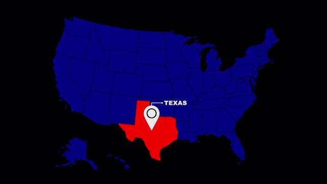 Texas State Emphasis Highlight on USA Animated Map