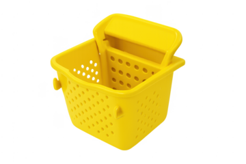 Yellow plastic mop bucket wringer with handle