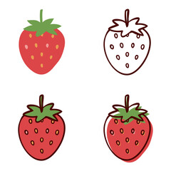 Cute and Simple Hand-Drawn Strawberry Illustration Set