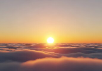 Fototapeta premium A gentle, calming vision of a beautiful sunrise over soft clouds, symbolizing a new era of serenity and harmony beginning across the horizon, cloudscape, infinite, horizon