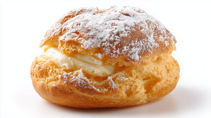 粉糖をふりかけたサクサクの生地に濃厚なカスタードクリームがたっぷり詰まったシュークリーム