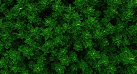 Fototapeta premium Lush, vibrant green foliage fills the frame, creating a dense, natural texture. Perfect organic background for design or environmental themes, lush, healthy, wall