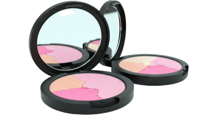Two cracked blush compacts with mirrors on a white background