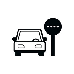 Stylized minimalist icon of a car next to a traffic sign with four dots