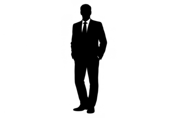 Businessman silhouette standing, conveying concepts of corporate identity, professionalism, and anonymity. Transparent background
