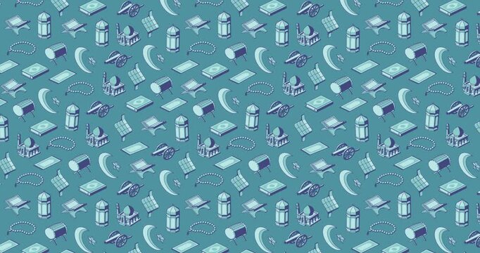 Wiggly blue and teal ramadan icons looping video background