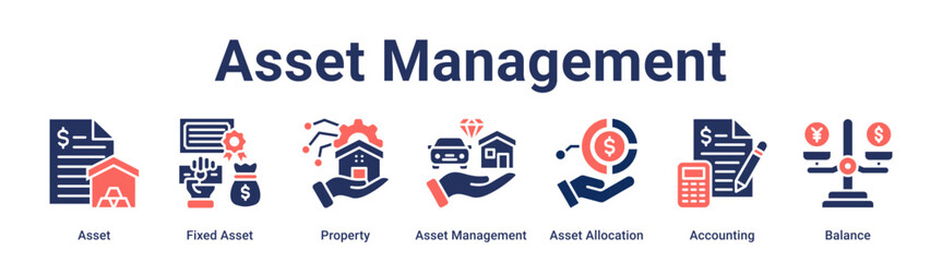 Asset Management banner web icon vector illustration concept for business with icon of Asset, Fixed Asset, Property, Asset Management, Asset Allocation, Accounting.