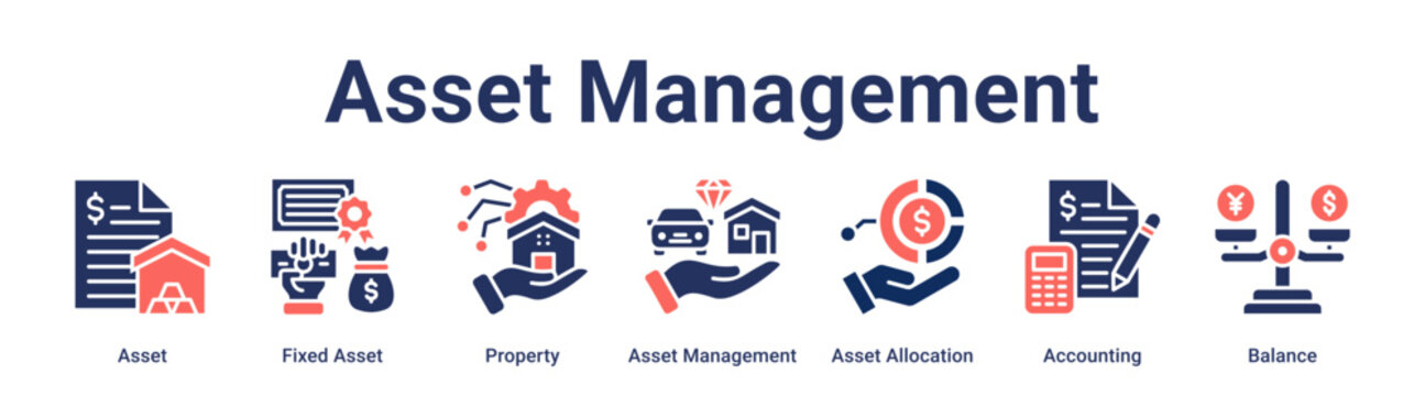 Asset Management banner web icon vector illustration concept for business with icon of Asset, Fixed Asset, Property, Asset Management, Asset Allocation, Accounting.