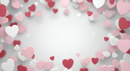 Happy Valentines Background with Falling Hearts in a Heart-Shaped Frame on White Background