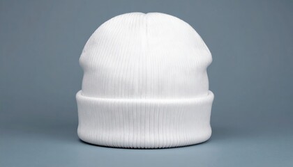 White winter beanie hat mockup on light grey background