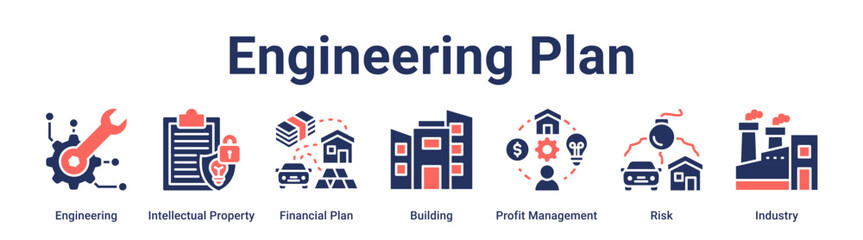Engineering Plan banner web icon vector illustration concept for business with icon of Engineering, Intellectual Property, Financial Plan, Building, Profit Management, Risk.