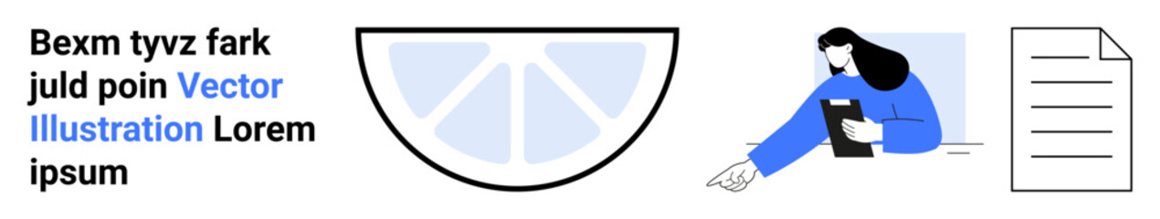 Business workflow, team collaboration, research, education, data analysis, visual learning. Illustrated person reviewing documents, abstract icons. Business workflow and team collaboration concept