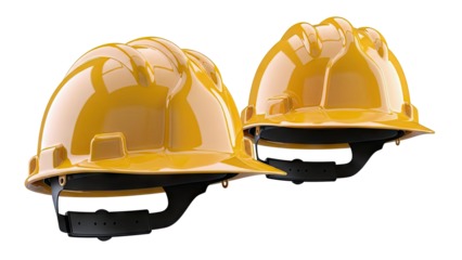 Two Yellow Hard Hats on a White Background