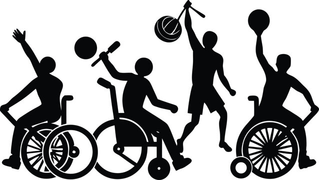 Silhouettes of athletes with disabilities participating in sports