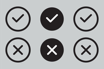 Checkmark icon, approval symbol. Wrong mark symbol set. Cross wrong mark icon. stock illustration
