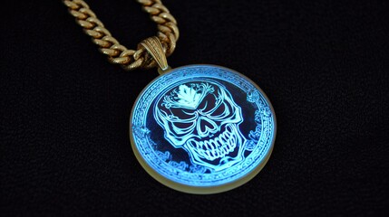 Glowing Skull Pendant on Gold Chain - A Bold and Edgy Accessory.