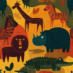Cute African Safari Animals Seamless Pattern Design.