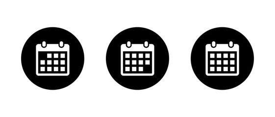 Monthly calendar icon set in black circle. Simple schedule date symbol