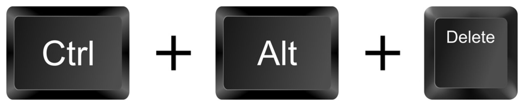 Ctrl Alt Delete keyboard shortcut keys isolated on white background