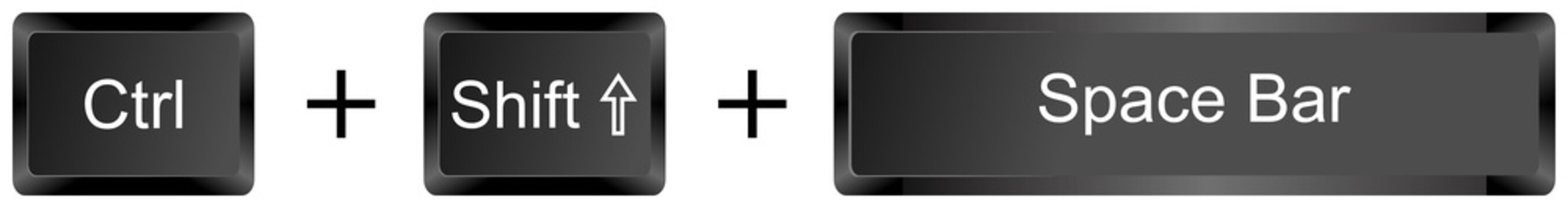 Ctrl Shift Spacebar keyboard shortcut keys isolated on white background