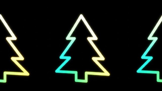 Neon Christmas Trees Glow on Black Background