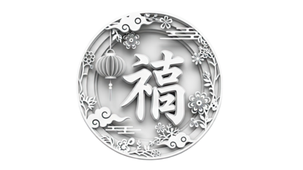 Chinese "Fu" Character with Floral and Cloud Motifs
