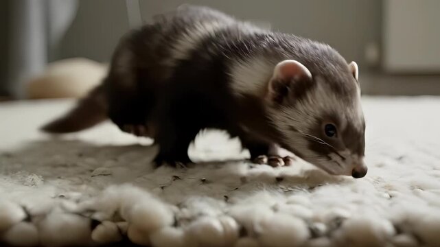 Ferret Sniffing and Exploring the Ground in a Home Environment.