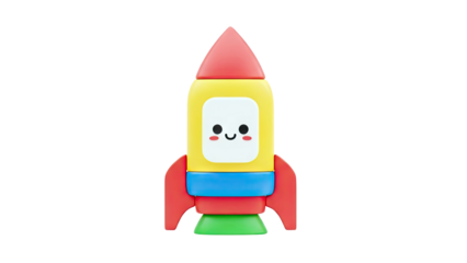 Cute cartoon rocket toy with a happy face