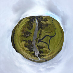 360 degree aerial Panoramic view of Stunning landscape at fjadrargljufur canyon in southern Iceland a popular tourist destination
