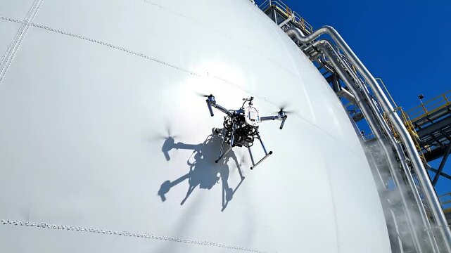 Drone inspection of large industrial storage tank facility.