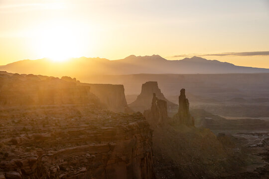 Sunrise over a canyon desert