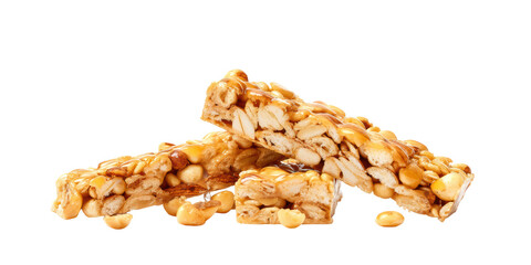 Delicious Sweet Honey Nut Bars Made with a Mix of Peanuts Almonds and Macadamia Nuts Broken Into Pieces on a Transparent Background