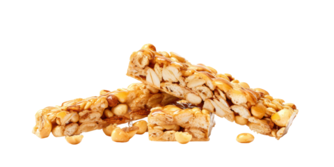 Delicious Sweet Honey Nut Bars Made with a Mix of Peanuts Almonds and Macadamia Nuts Broken Into Pieces on a Transparent Background