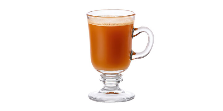 A Warm and Comforting Cup of Hot Spiced Apple Cider or Toddy Served in a Classic Tall Clear Glass Mug with a Handle Isolated on a Transparent Background.
