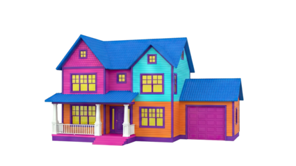 Colorful Playful House with Garage and Porch