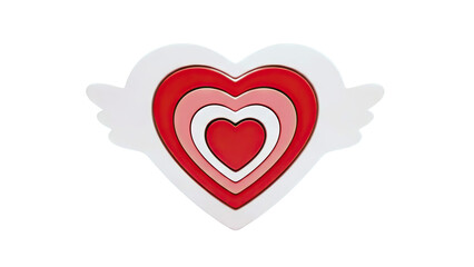 Layered Hearts with Wings on White Background