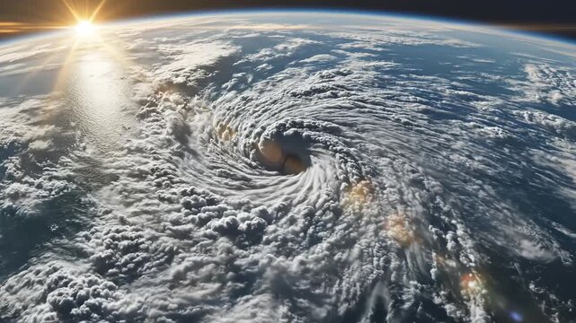 Earth from space with sun and cloud patterns