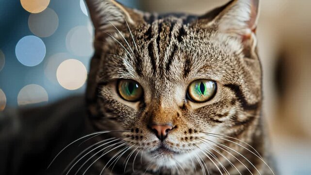 Closeup of a tabby cat with green eyes